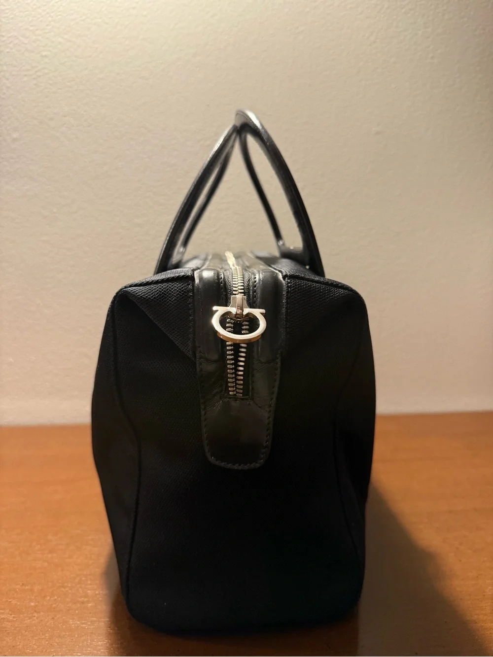 Salvatore Ferragamo Black Leather & Fabric Duffel Bag